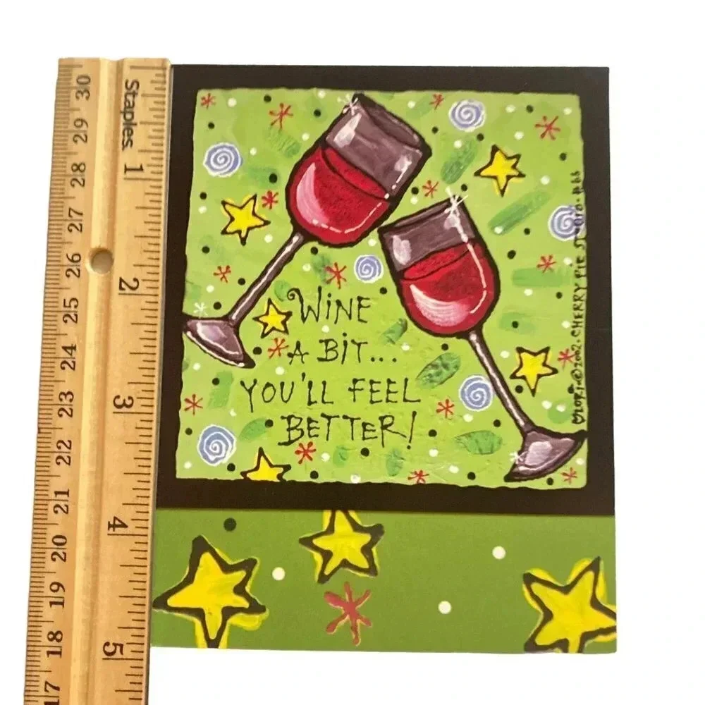 JUST FOR FUN Vintage 6/pk Note Cards Leanin'‎ Tree Lori Wiseman Wine Glasses NOS